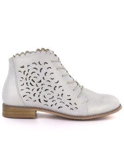 Skórzane botki damskie ażurowe złote potocki je19423 2