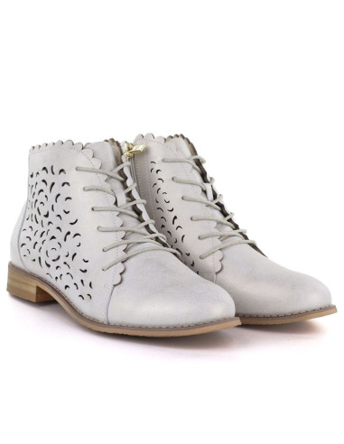 Skórzane botki damskie ażurowe złote potocki je19423