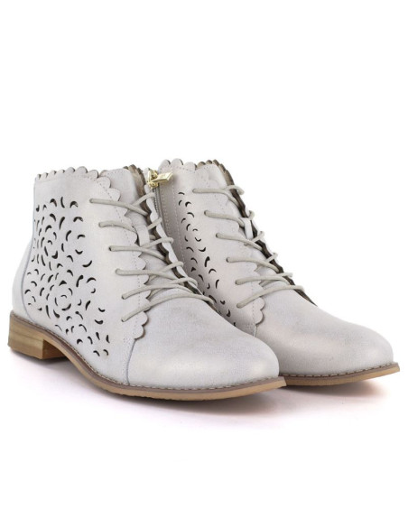 Skórzane botki damskie ażurowe złote potocki je19423