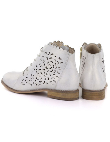 Skórzane botki damskie ażurowe złote potocki je19423