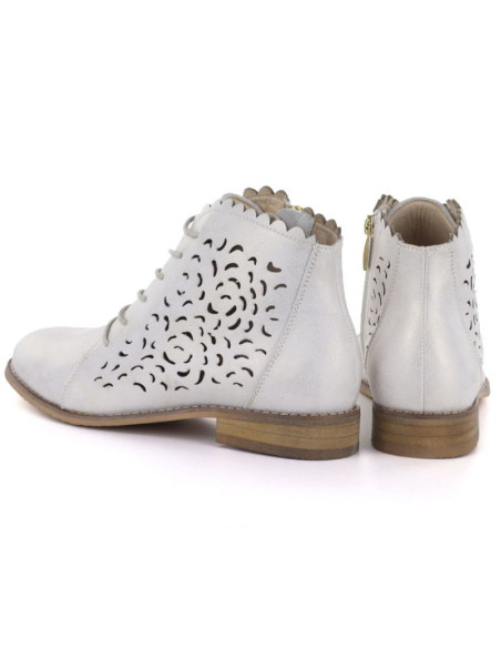 Skórzane botki damskie ażurowe złote potocki je19423