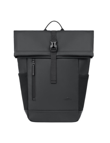 Rivacase eden plecak plecak rolowany czarny poliester, skóra woskowana (pull up)