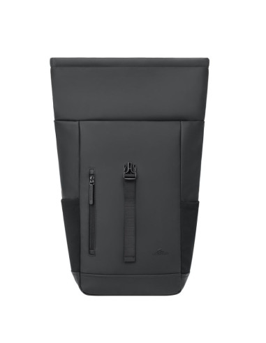 Rivacase eden plecak plecak rolowany czarny poliester, skóra woskowana (pull up)