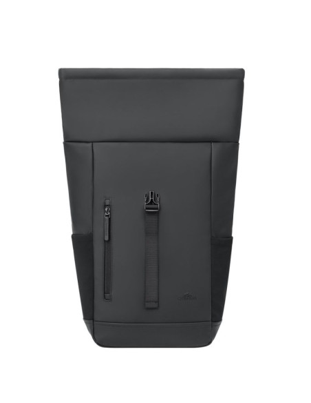 Rivacase eden plecak plecak rolowany czarny poliester, skóra woskowana (pull up)