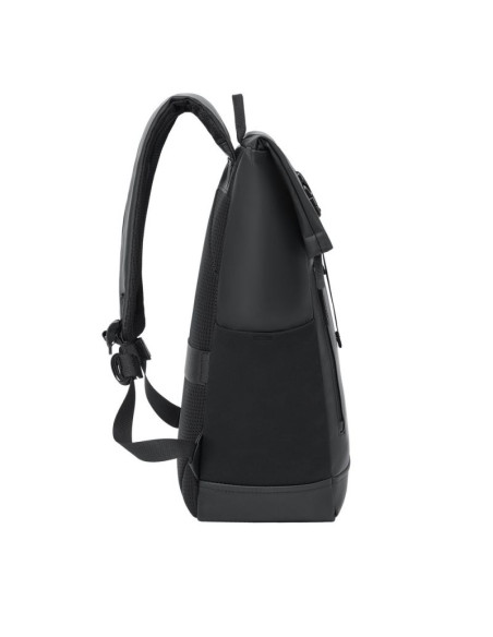 Rivacase eden plecak plecak rolowany czarny poliester, skóra woskowana (pull up)