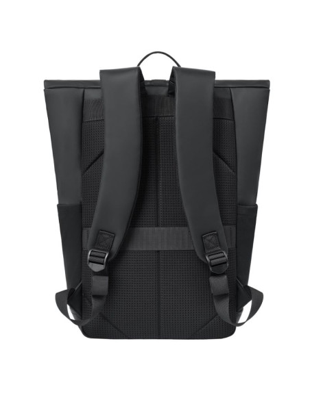 Rivacase eden plecak plecak rolowany czarny poliester, skóra woskowana (pull up)