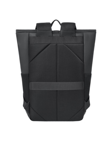 Rivacase eden plecak plecak rolowany czarny poliester, skóra woskowana (pull up)