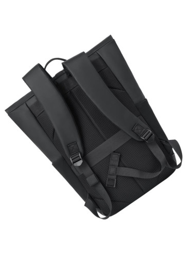 Rivacase eden plecak plecak rolowany czarny poliester, skóra woskowana (pull up)