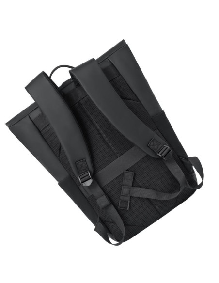 Rivacase eden plecak plecak rolowany czarny poliester, skóra woskowana (pull up)