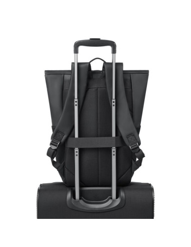 Rivacase eden plecak plecak rolowany czarny poliester, skóra woskowana (pull up)