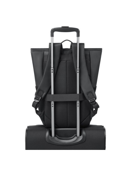 Rivacase eden plecak plecak rolowany czarny poliester, skóra woskowana (pull up)