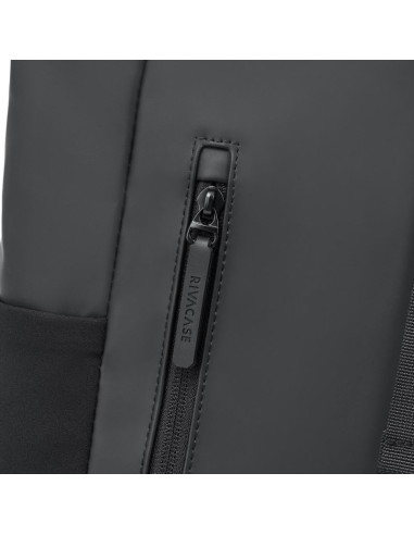 Rivacase eden plecak plecak rolowany czarny poliester, skóra woskowana (pull up)