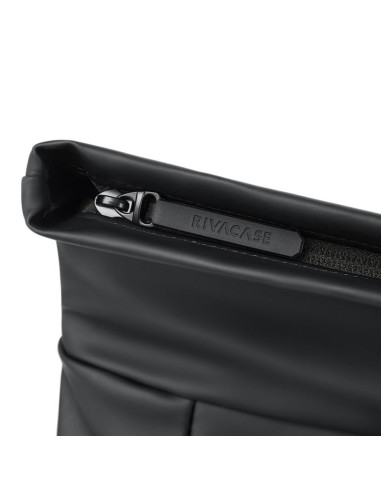 Rivacase eden plecak plecak rolowany czarny poliester, skóra woskowana (pull up)