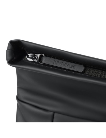 Rivacase eden plecak plecak rolowany czarny poliester, skóra woskowana (pull up)