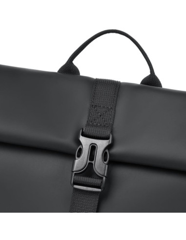 Rivacase eden plecak plecak rolowany czarny poliester, skóra woskowana (pull up)