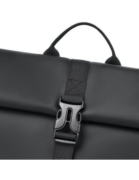 Rivacase eden plecak plecak rolowany czarny poliester, skóra woskowana (pull up)