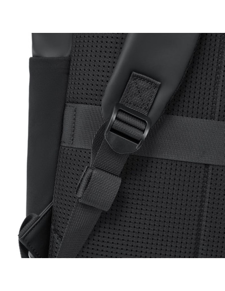 Rivacase eden plecak plecak rolowany czarny poliester, skóra woskowana (pull up)