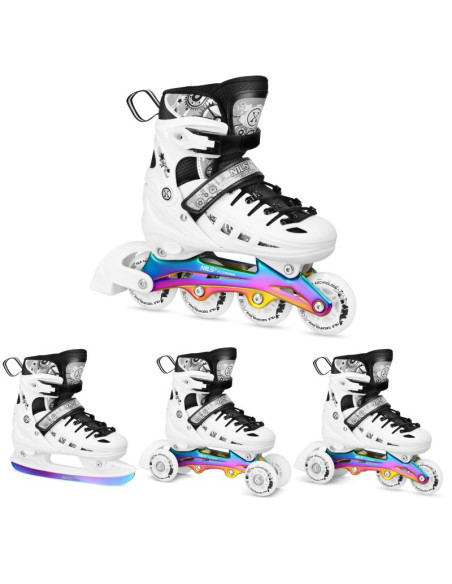 Nh10905 4w1 łyżworolki led białe z wym. płozą hokejową rainbow rozm. m(35-38) nils extreme