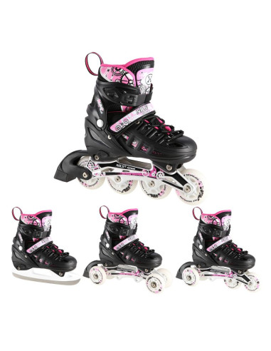 Nh10905 4w1 różowe led rozm. s(31-34)  łyżworolki z wym. płozą hokejową nils extreme