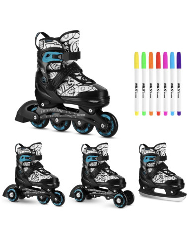 Nh10907 4w1 łyżworolki z wym. płozą hokejową tinty zielone rozm. m(35-38) nils extreme