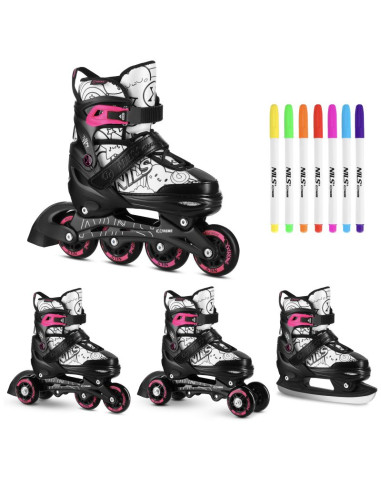 Nh10907 4w1 łyżworolki z wym. płozą hokejową tinty różowe rozm. s(31-34) nils extreme