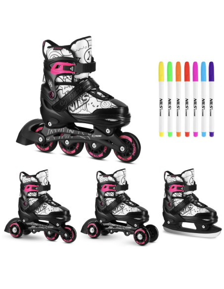 Nh10907 4w1 łyżworolki z wym. płozą hokejową tinty różowe rozm. m(35-38) nils extreme