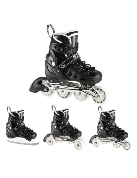 Łyżworolki z wymienną płozą hokejową nils extreme nh10905 4w1 czarne led rozmiar m(35-38)