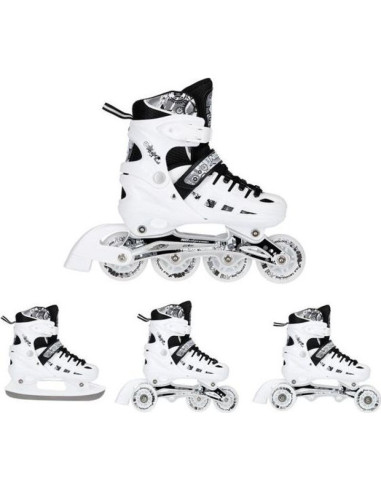 Nh10905 4w1 białe led rozm. m(35-38)  łyżworolki z wym. płozą hokejową nils extreme