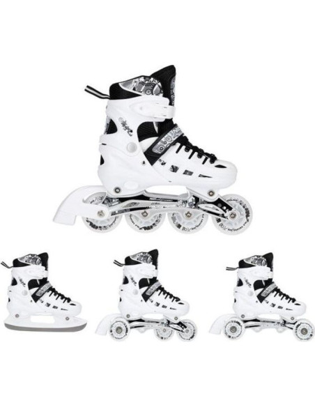 Nh10905 4w1 białe led rozm. m(35-38)  łyżworolki z wym. płozą hokejową nils extreme