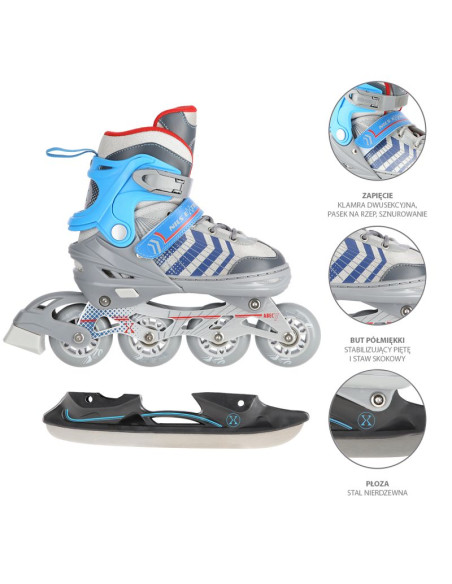 Nh18192 4w1 szaro-niebieski rozm.m(34-38) łyżworolki z wym. pł. hokejową nils extreme