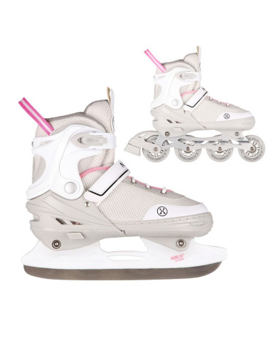 Nh18188a 2w1 szaro-różowe rozm.s(29-33) łyżworolki z wym. pł. hokejową nils extreme