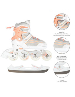 Łyżworolki nils extreme nh18190 2w1 biało-różowe rozm. l (39-43) z wymienną płozą hokejową 2