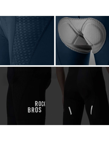 Spodenki rowerowe z szelkami rockbros yddk009 męskie krótkie z wkładką rozmiar m - ciemnoniebieskie