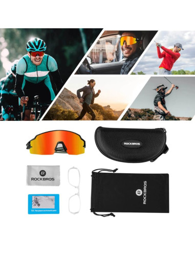 Okulary rowerowe rockbros fotochromowe z ochroną uv i wkładką korekcyjną pomarańczowe szkła - czarne