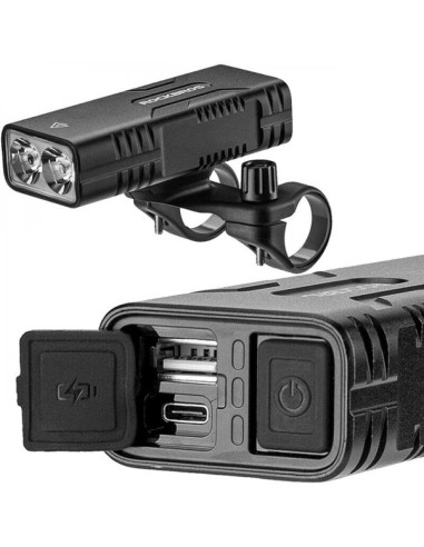 Lampka rowerowa rockbros 24310002001 850 lm z funkcją powerbanku + kabel usb-c - usb-a - czarna