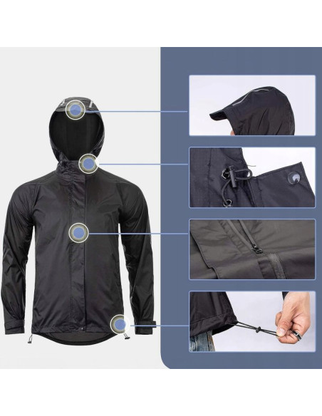 Kurtka przeciwdeszczowa rockbros ypy013bk4xl oddychająca wiatroodporna xxxxl - czarna