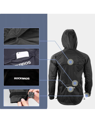 Kurtka przeciwdeszczowa rockbros ypy013bk2xl oddychająca wiatroodporna xxl - czarna