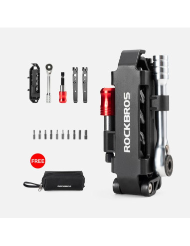 Zestaw narzędzi rowerowych rockbros multitool z kluczem grzechotkowym i łyżkami do opon - czarny