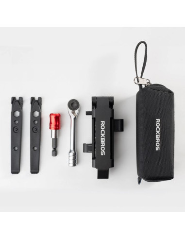 Zestaw narzędzi rowerowych rockbros multitool z kluczem grzechotkowym i łyżkami do opon - czarny
