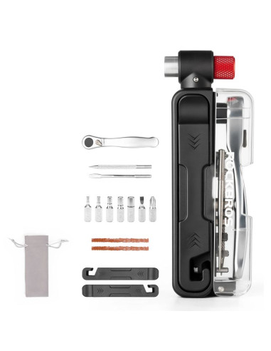 Zestaw narzędzi rowerowych rockbros multitool z pompką na naboje co2 i kluczem grzechotkowym - czarny