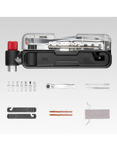 Zestaw narzędzi rowerowych rockbros multitool z pompką na naboje co2 i kluczem grzechotkowym - czarny