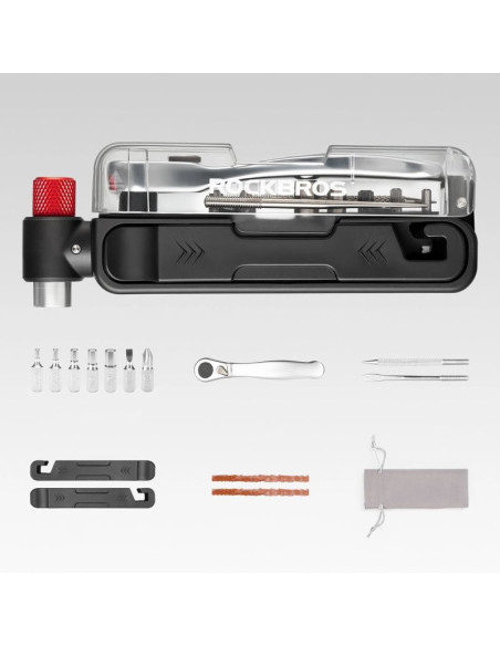 Zestaw narzędzi rowerowych rockbros multitool z pompką na naboje co2 i kluczem grzechotkowym - czarny