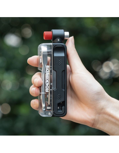 Zestaw narzędzi rowerowych rockbros multitool z pompką na naboje co2 i kluczem grzechotkowym - czarny