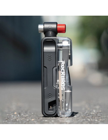 Zestaw narzędzi rowerowych rockbros multitool z pompką na naboje co2 i kluczem grzechotkowym - czarny