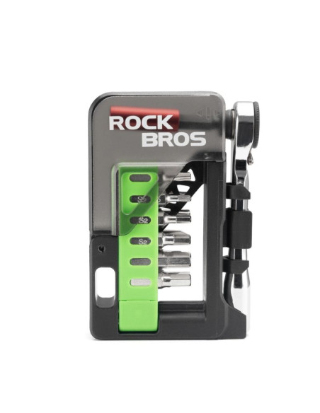 Zestaw narzędzi rowerowych rockbros z mini grzechotką i bitami - półprzezroczysty, zielony
