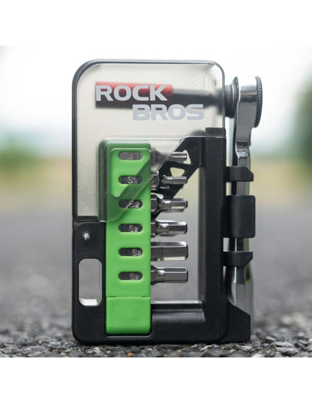 Zestaw narzędzi rowerowych rockbros z mini grzechotką i bitami - półprzezroczysty, zielony