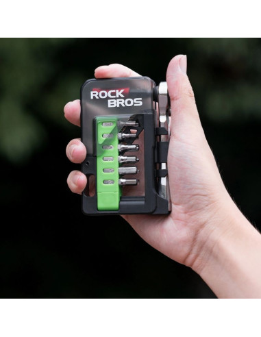 Zestaw narzędzi rowerowych rockbros z mini grzechotką i bitami - półprzezroczysty, zielony