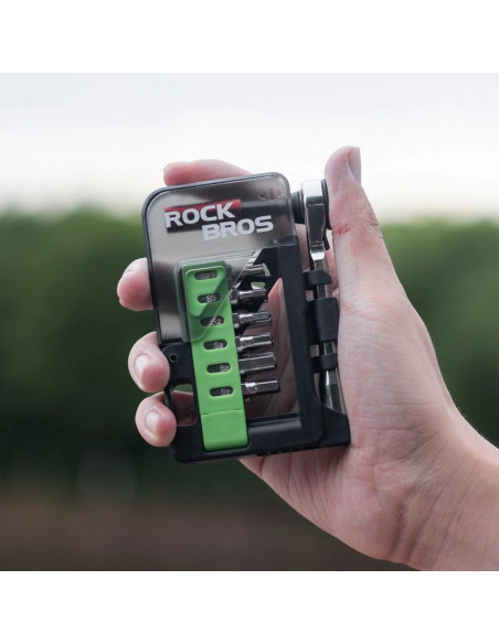 Zestaw narzędzi rowerowych rockbros z mini grzechotką i bitami - półprzezroczysty, zielony