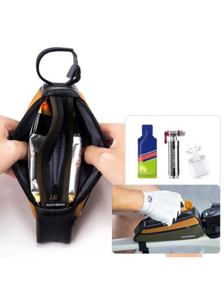 Torba rowerowa rockbros 088 na górną rórę ramy 0,25l - zielono-pomarańczowa