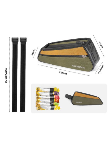 Torba rowerowa rockbros 088 na górną rórę ramy 0,25l - zielono-pomarańczowa